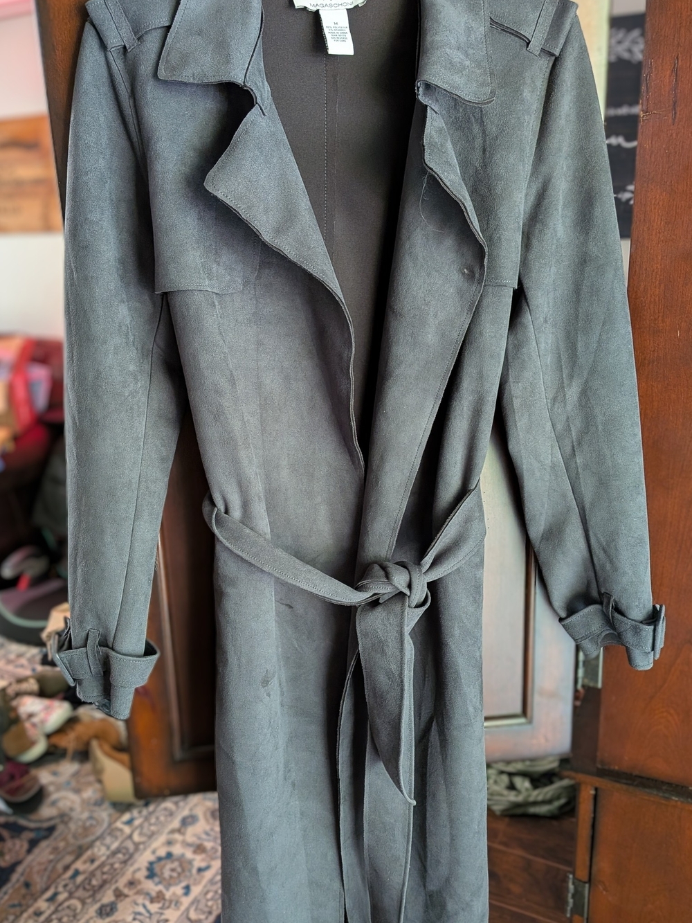 Women's Dark Gray Trench Coat with Tie Belt